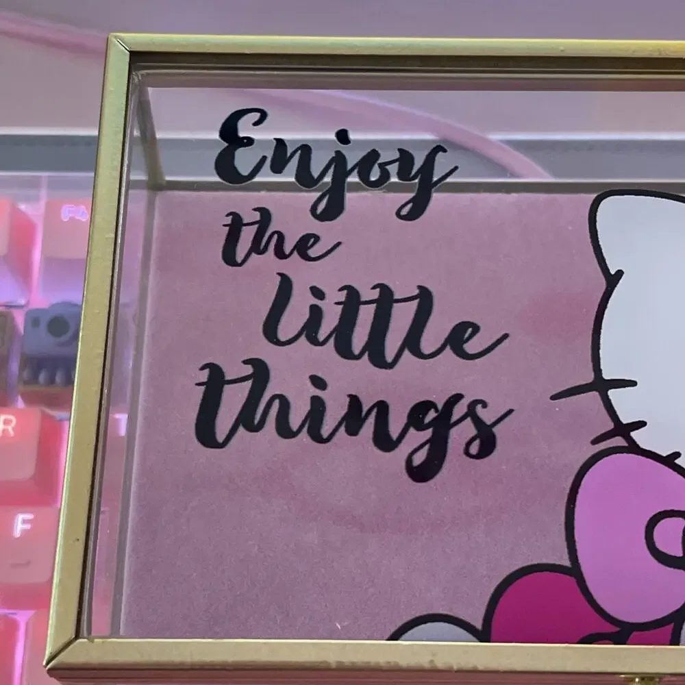Hello Kitty Glass Jewelry Box Pink Lined Bottom Gold 6